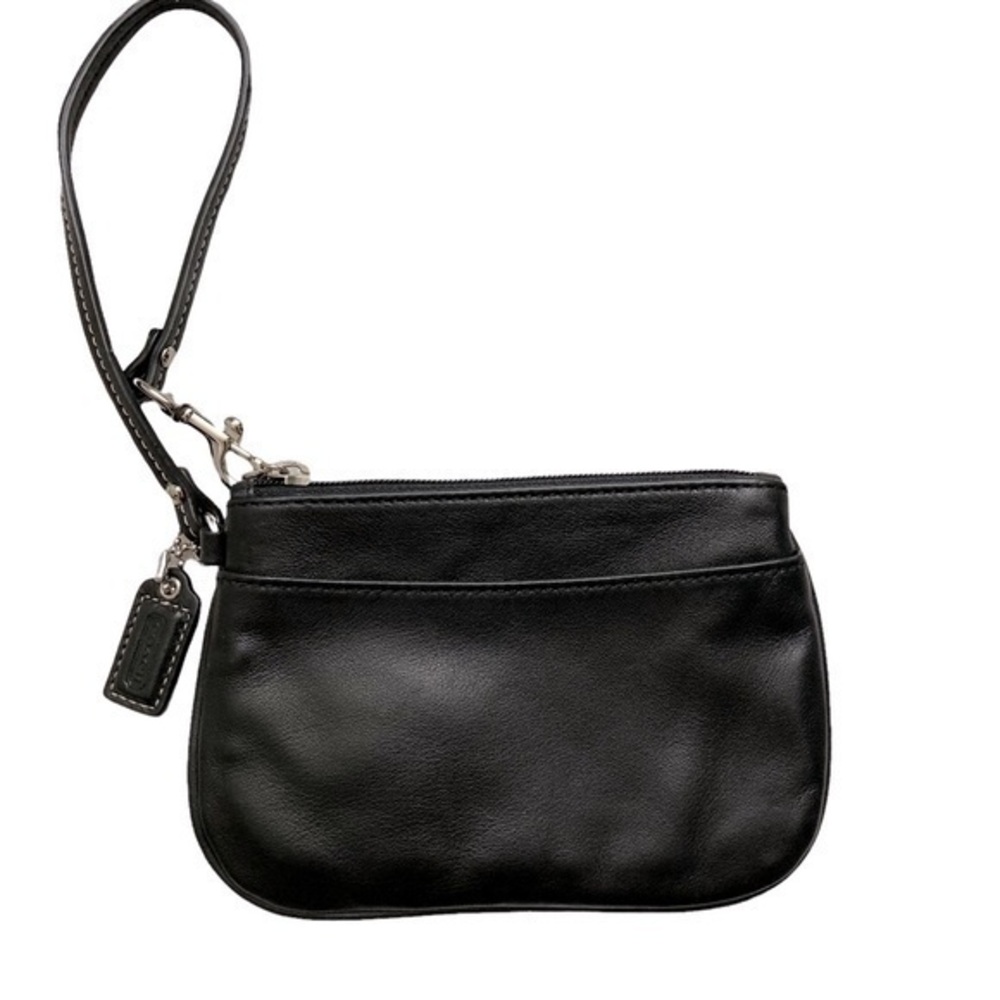 Coach black leather wristlet bag